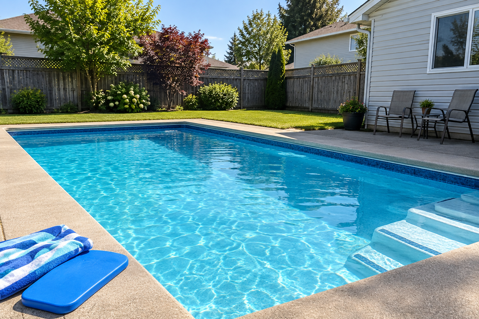 A welcoming residential backyard pool ready for private swimming lessons